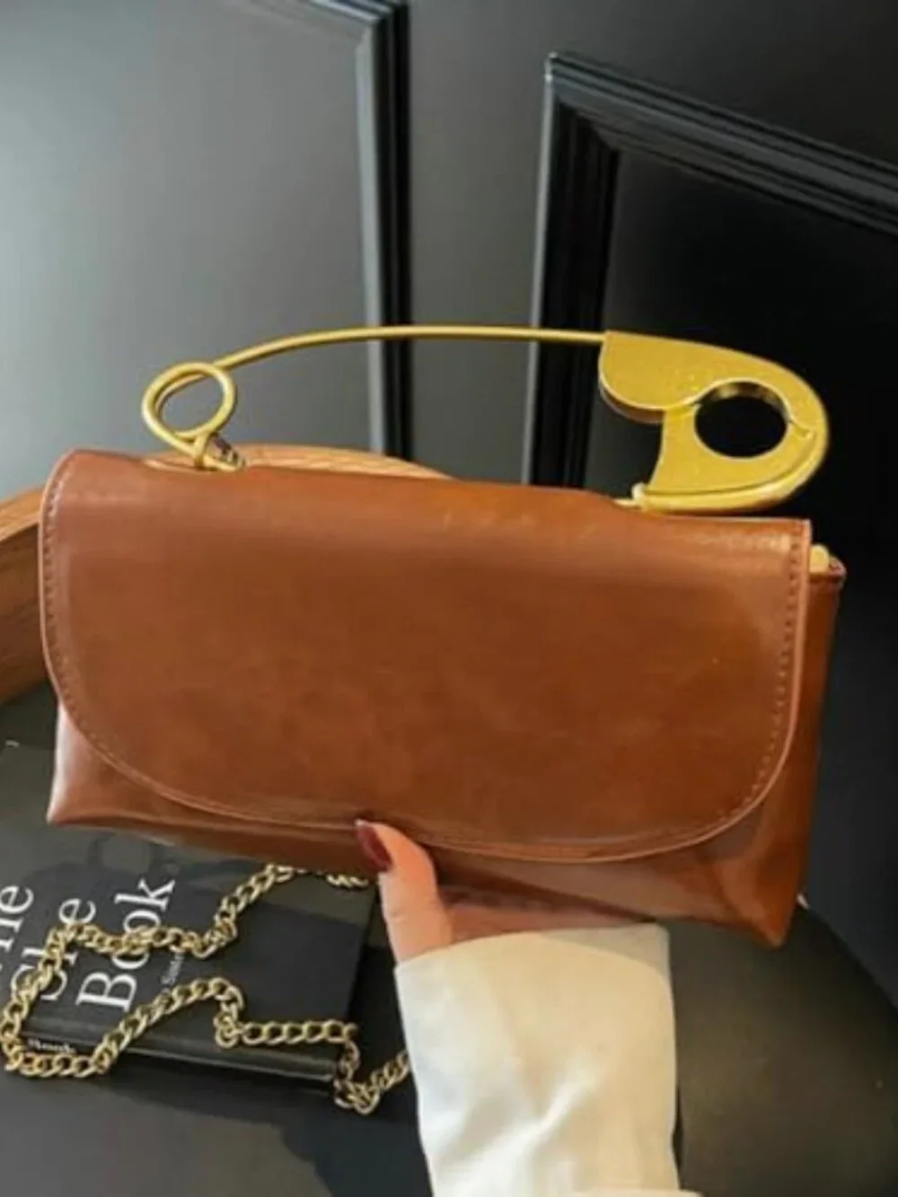 Faux Leather Hobo Tote Bag Crossbody Shoulder Purse with Chain Strap